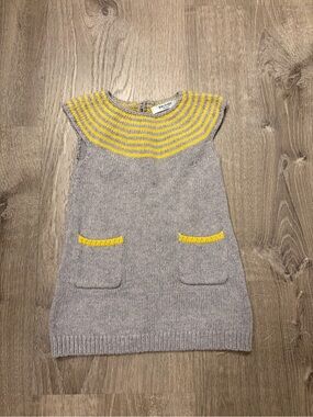 Baby Boden Gray and Yellow Sweater Dress- Size 3/6 Months- Pre-owned